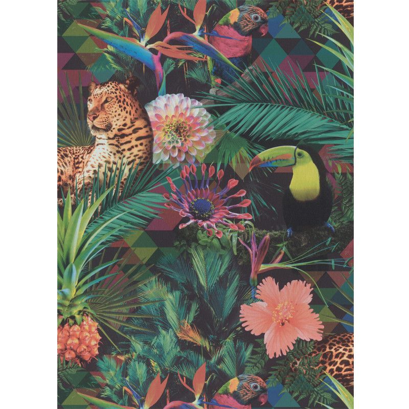 Papier peint vinyle sur intissé végétal vert et multico BRAZIL - Jungle par Erismann - 10083-07