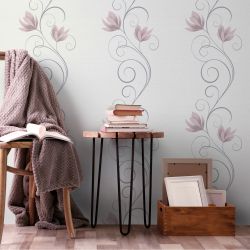 Papier peint expansé sur intissé floral rose et gris pailleté LOTUS - Paradisio 2 par Erismann - 10009-05