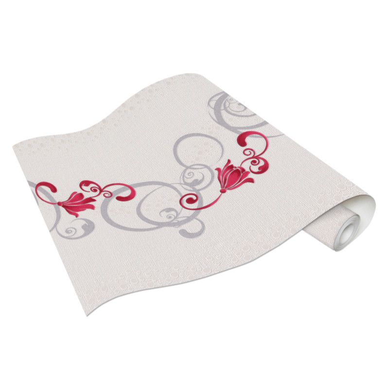 Papier peint vinyle expansé sur intissé floral framboise et gris pailleté CLEMATITE - Fleur par Erismann - 13287-20