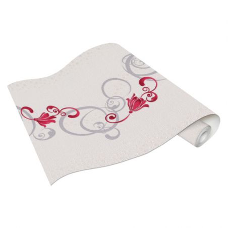 Papier peint vinyle expansé sur intissé floral framboise et gris pailleté CLEMATITE - Fleur par Erismann - 13287-20 Papier peint vinyle expansé sur intissé floral framboise et gris pailleté CLEMATITE - Fleur par Erismann - 13287-20