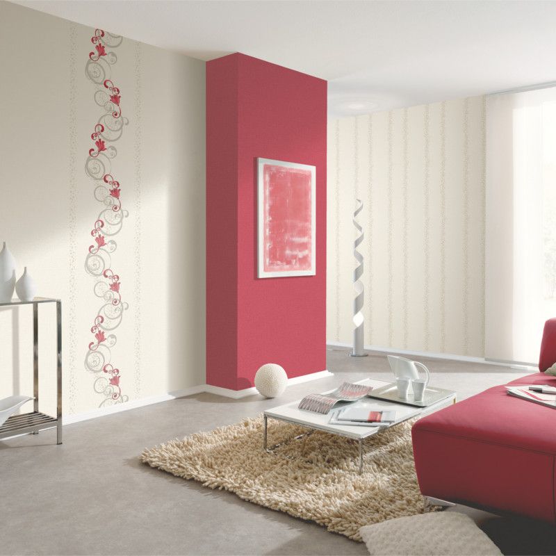 Papier peint vinyle expansé sur intissé floral framboise et gris pailleté CLEMATITE - Fleur par Erismann - 13287-20