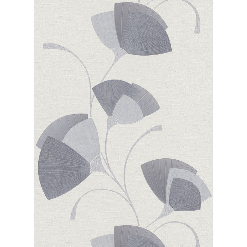 Papier peint vinyle sur intissé floral gris pailleté et blanc cassé EVENTAIL - Fleur par Erismann - 02458-10