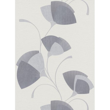 Papier peint vinyle sur intissé floral gris pailleté et blanc cassé EVENTAIL - Fleur par Erismann - 02458-10 Papier peint vinyle sur intissé floral gris pailleté et blanc cassé EVENTAIL - Fleur par Erismann - 02458-10