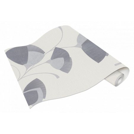 Papier peint vinyle sur intissé floral gris pailleté et blanc cassé EVENTAIL - Fleur par Erismann - 02458-10 Papier peint vinyle sur intissé floral gris pailleté et blanc cassé EVENTAIL - Fleur par Erismann - 02458-10