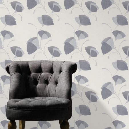 Papier peint vinyle sur intissé floral gris pailleté et blanc cassé EVENTAIL - Fleur par Erismann - 02458-10 Papier peint vinyle sur intissé floral gris pailleté et blanc cassé EVENTAIL - Fleur par Erismann - 02458-10