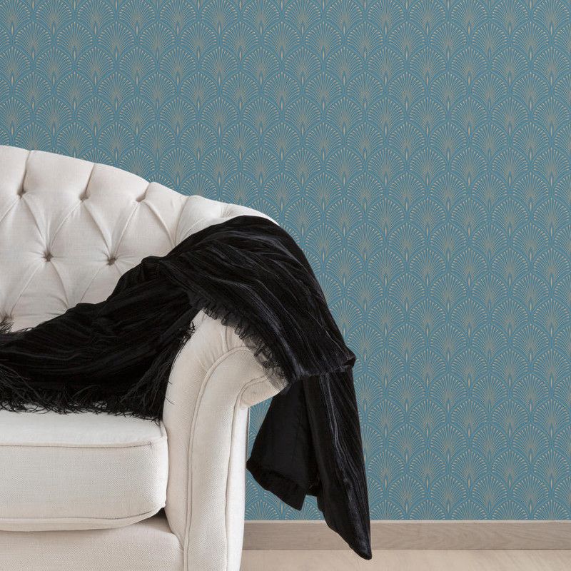 Papier peint expansé sur intissé graphique turquoise et doré LAYLA GRAND HOTEL - Stylist par Grandeco - GV3104