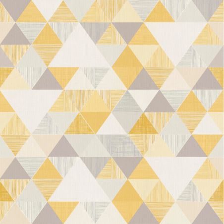 Papier peint intissé graphique moutarde et gris TRIANGLE - Inspiration Wall par Grandeco - IW3001