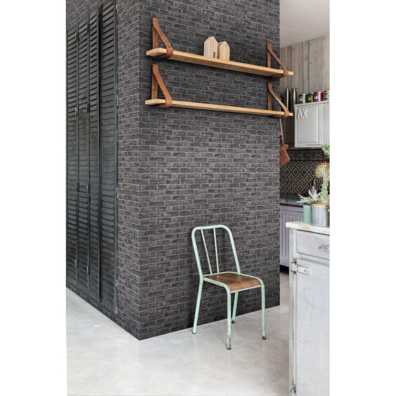 Papier peint vinyle sur intissé trompe l'œil noir et gris EXPOSURE - Géométrique par Grandeco - EP2304