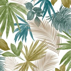 Papier peint vinyle sur intissé végétal bleu et vert WILD PALM - Jungle Fever par Grandeco - JF3602