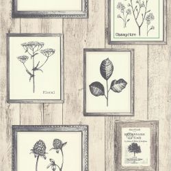 Papier peint vinyle sur intissé floral beige et gris CADRES BOTANIQUE - Garden Party par Lutèce - 11161509