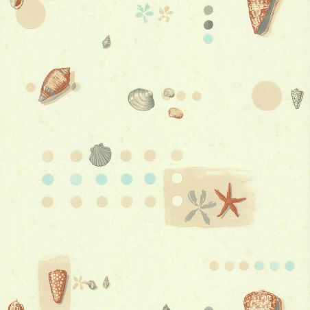 Papier peint vinyle sur papier marin terracotta et bleu COQUILLAGE & CRUSTACE - Marin par Lutèce - 12094505