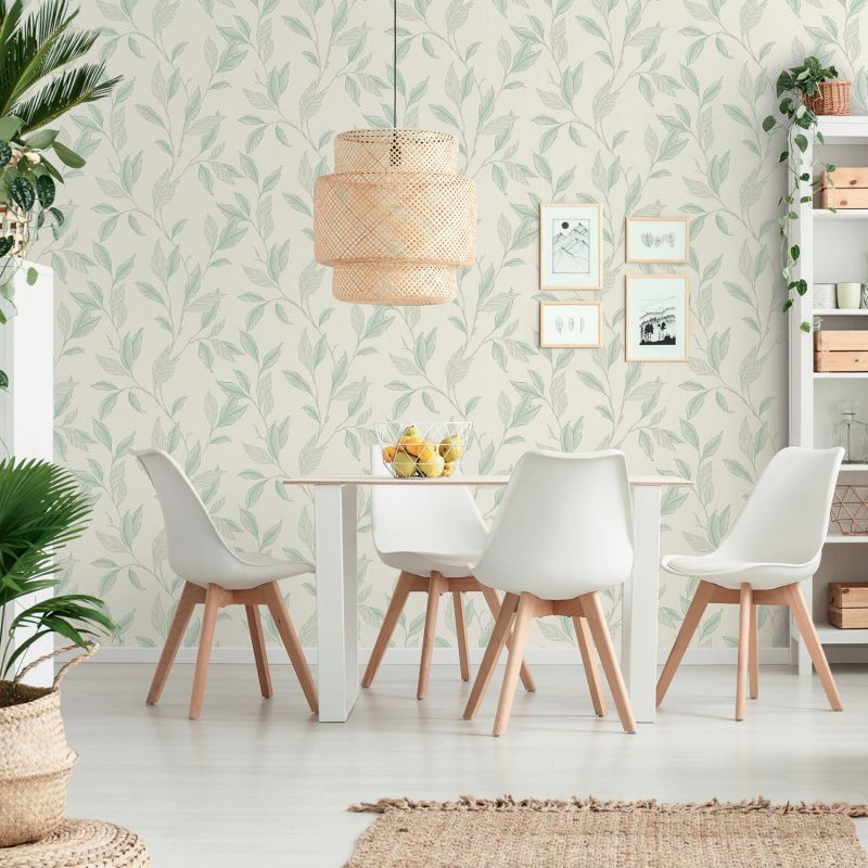 Papier peint expansé sur intissé floral vert sauge et céladon FEUILLAGE - Fleur par Lutèce - 51211901