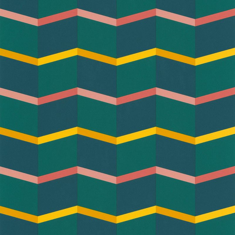 Papier peint vinyle sur intissé graphique vert bouteille et Jaune STAIRS - Bensimon par Lutèce - 51172704