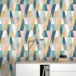 Papier peint standard graphique bleu et jaune ARLEQUIN - Géométrique par Rasch - 211139