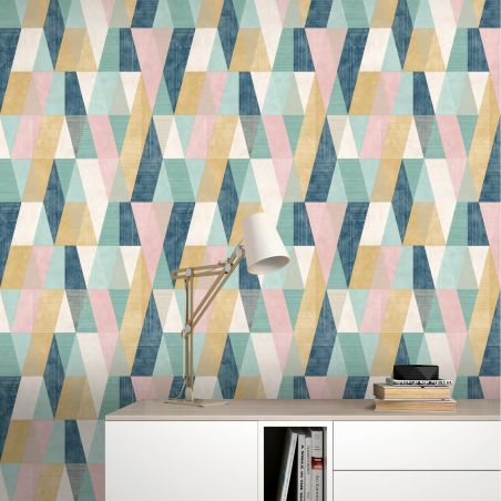 Papier peint standard graphique bleu et jaune ARLEQUIN - Géométrique par Rasch - 211139