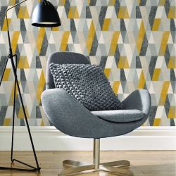 Papier peint standard graphique gris et moutarde ARLEQUIN - Géométrique par Rasch - 211146