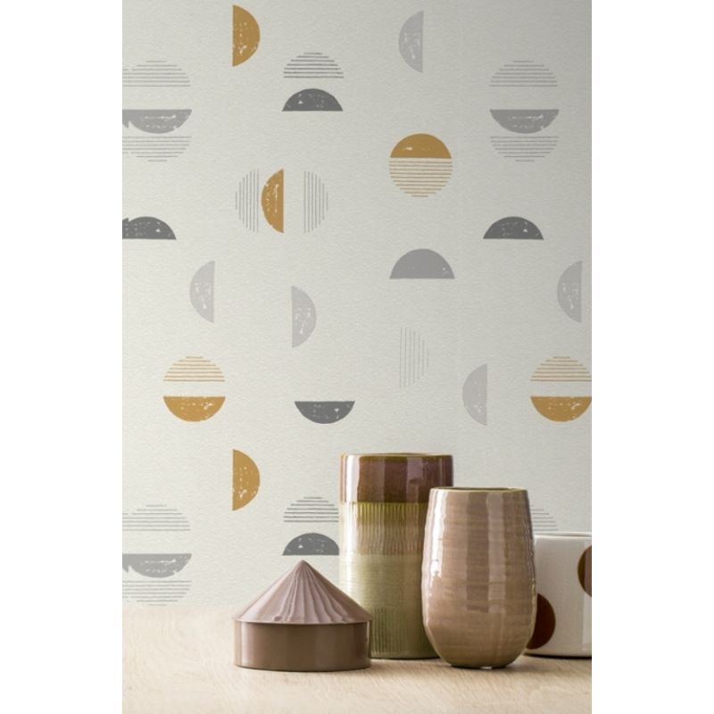 Papier peint expansé sur intissé graphique gris et camel POP SQUIRCLE - Géométrique par Rasch - 500554