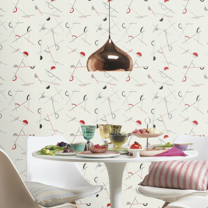 Papier peint expansé sur intissé graphique rouge et noir MEMPHIS - Géométrique par Rasch - 639940