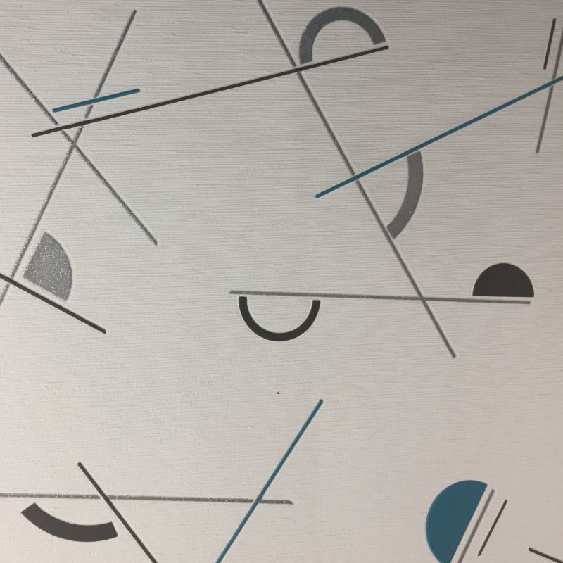 Papier peint expansé sur intissé graphique turquoise et noir MEMPHIS - Géométrique par Rasch - 639933