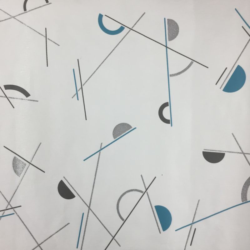 Papier peint expansé sur intissé graphique turquoise et noir MEMPHIS - Géométrique par Rasch - 639933