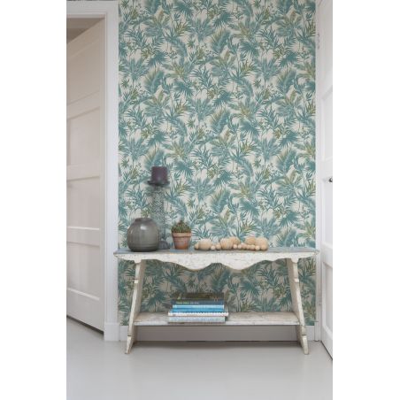 Papier peint expansé sur intissé végétal bleu et vert CURACAO - Jungle par Rasch - 704112