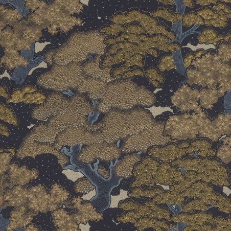 Papier peint vinyle sur intissé floral bleu nuit et or KYOTO JUNGLE - Fleur par Rasch - 477214