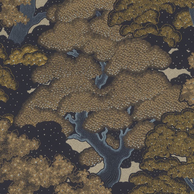 Papier peint vinyle sur intissé floral bleu nuit et or KYOTO JUNGLE - Fleur par Rasch - 477214