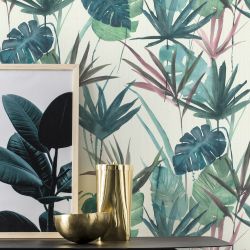 Papier peint vinyle sur intissé floral rose et vert BOTANIQUE - Barbara 2 par Rasch - 536423