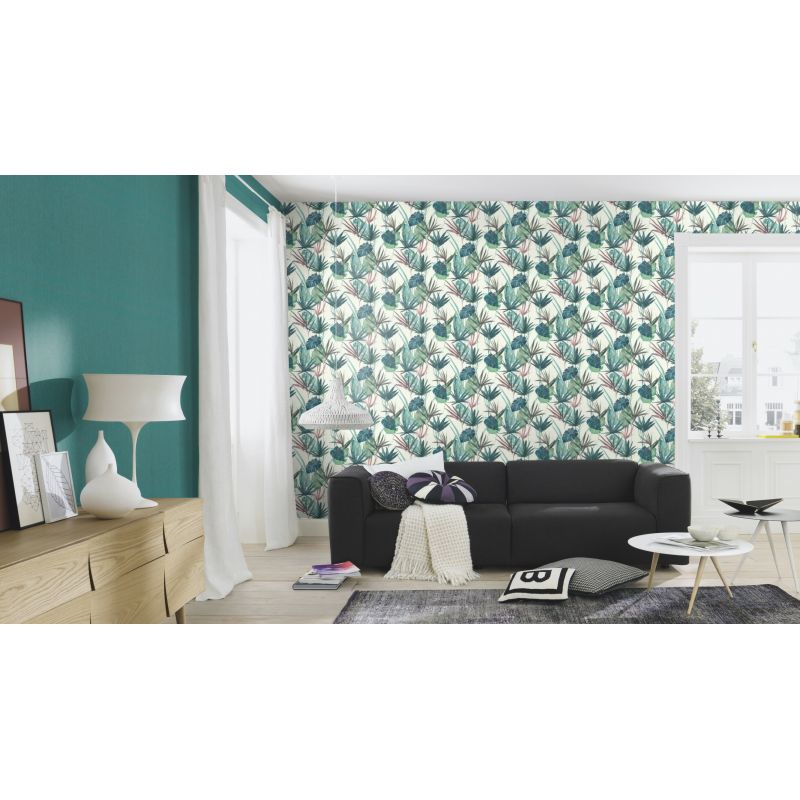 Papier peint vinyle sur intissé floral rose et vert BOTANIQUE - Barbara 2 par Rasch - 536423