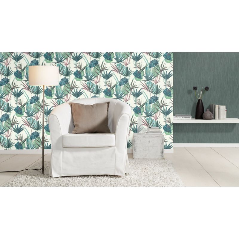 Papier peint vinyle sur intissé floral rose et vert BOTANIQUE - Barbara 2 par Rasch - 536423