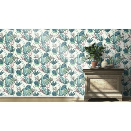 Papier peint vinyle sur intissé floral rose et vert BOTANIQUE - Barbara 2 par Rasch - 536423