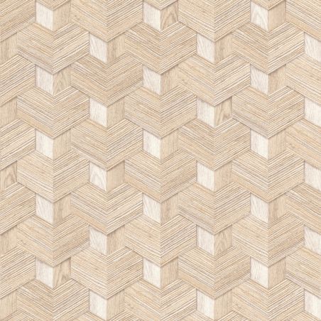 Papier peint vinyle sur intissé graphique beige et chêne clair PAILLE 3D - Géométrique par Rasch - 466201