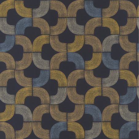 Papier peint vinyle sur intissé graphique bleu et jaune KYOTO PONT - Géométrique par Rasch - 477313