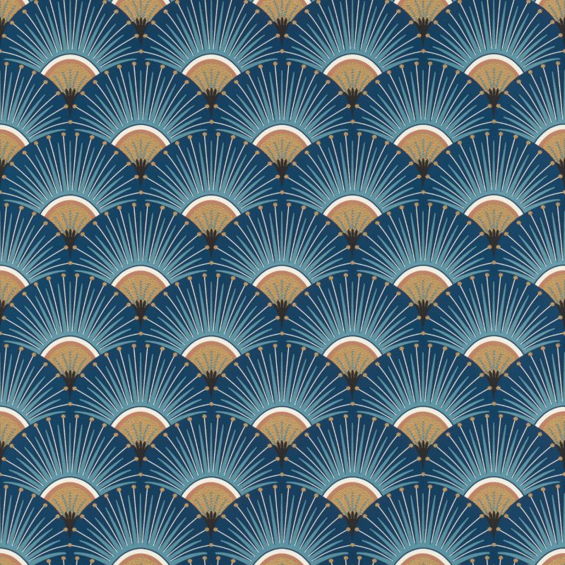 Papier peint vinyle sur intissé graphique doré et bleu PALMETTES - Géométrique par Rasch - 637632