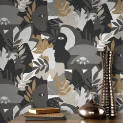 Papier peint vinyle sur intissé graphique gris et ocre VISAGES - Géométrique par Rasch - 464849