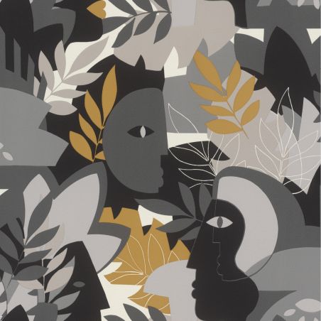 Papier peint vinyle sur intissé graphique gris et ocre VISAGES - Géométrique par Rasch - 464849