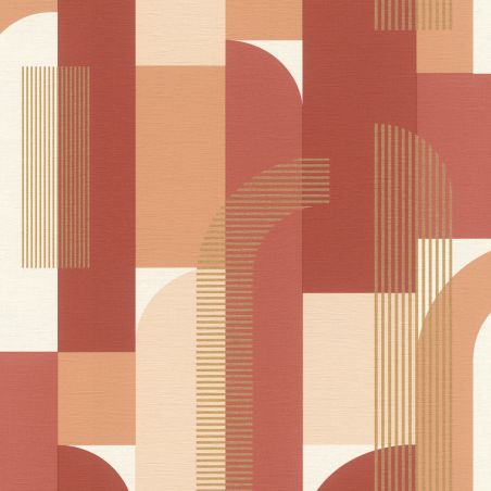 Papier peint vinyle sur intissé graphique rouge pomelos et blusch ARCHE - Géométrique par Rasch - 480030
