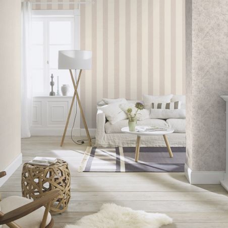 Papier peint vinyle sur intissé rayure lin et beige RAYURE - Florentine 2 par Rasch - 449600