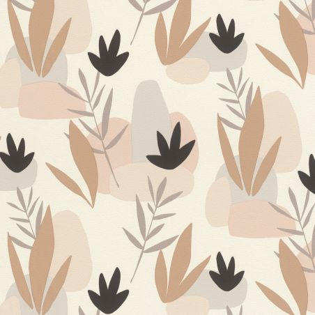 Papier peint vinyle sur intissé végétal beige et noir ALOE VERA - Fleur par Rasch - 463446