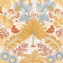 Papier peint vinyle sur intissé végétal moutarde et terracotta JUNGLE GRAPHIQUE - Fleur par Rasch - 465747