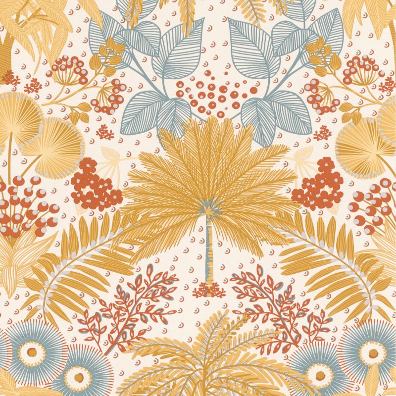 Papier peint vinyle sur intissé végétal moutarde et terracotta JUNGLE GRAPHIQUE - Fleur par Rasch - 465747