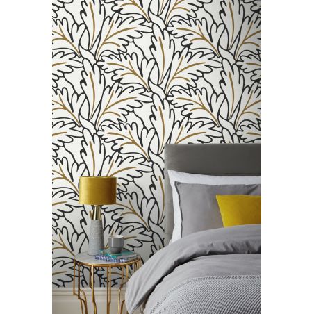 Papier peint vinyle sur intissé végétal noir et ocre MATISSE - Fleur par Rasch - 465686