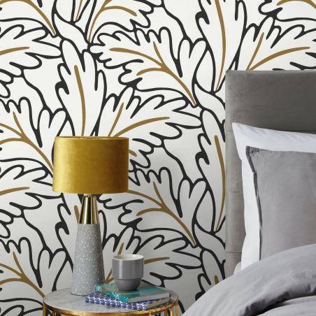 Papier peint vinyle sur intissé végétal noir et ocre MATISSE - Fleur par Rasch - 465686