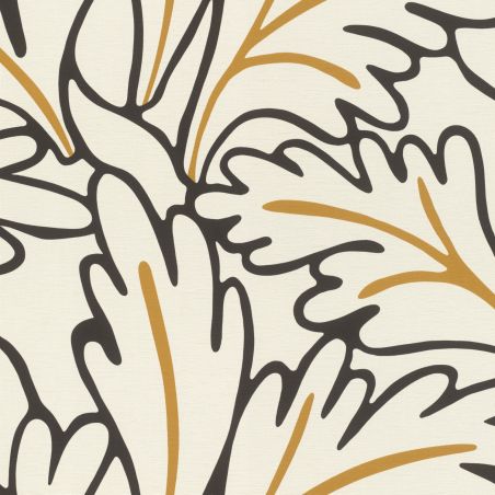 Papier peint vinyle sur intissé végétal noir et ocre MATISSE - Fleur par Rasch - 465686