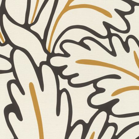 Papier peint vinyle sur intissé végétal noir et ocre MATISSE - Fleur par Rasch - 465686