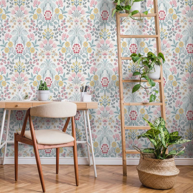 Papier peint intissé floral bleu et rose DELHI - Fleur par Ugepa - 573120