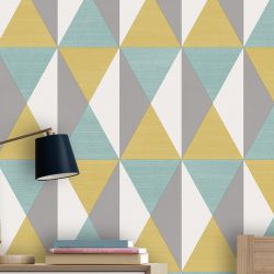 Papier peint vinyle sur intissé graphique moutarde et bleu SCANDI - Géométrique par Ugepa - J67912