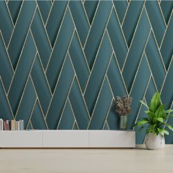 Papier peint expansé sur intissé graphique bleu canard et doré CHEVRON XL - Géométrique par Ugepa - M34804