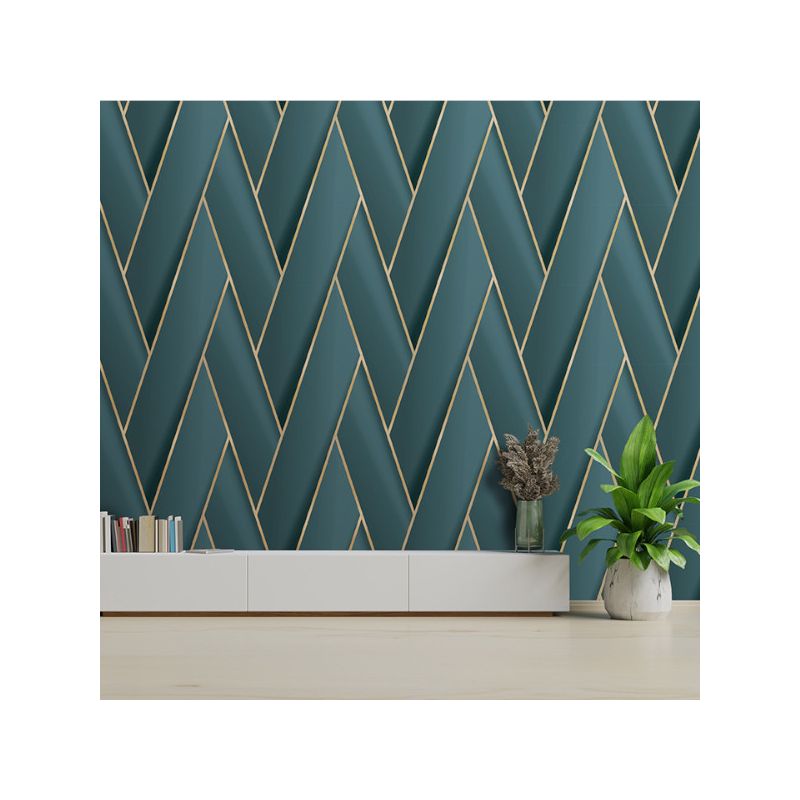 Papier peint expansé sur intissé graphique bleu canard et doré CHEVRON XL - Géométrique par Ugepa - M34804