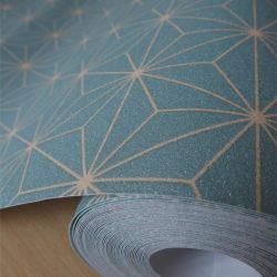 Papier peint expansé sur intissé graphique bleu pailleté et beige ORIGAMI - Géométrique par Ugepa - L48001